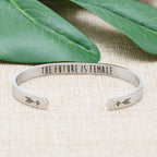 JoycuFF Feminist Jewelry for Women Cuff Bracelets for Her Inspire Christmas Birthday Gift for Her Mantra The Future Is Female
