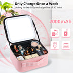 ZhenGuiRu Travel Makeup Bag with LED Lighted Mirror 3 Color Scenarios Adjustable Brightness, Waterproof Cosmetic Train Case Orga