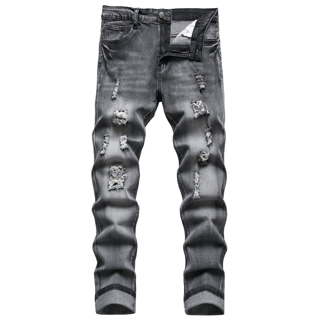 QIMYUM Mens Ripped Jeans, Distressed Destroyed Slim Fit Straight Leg Denim Pants (34, Gray612)