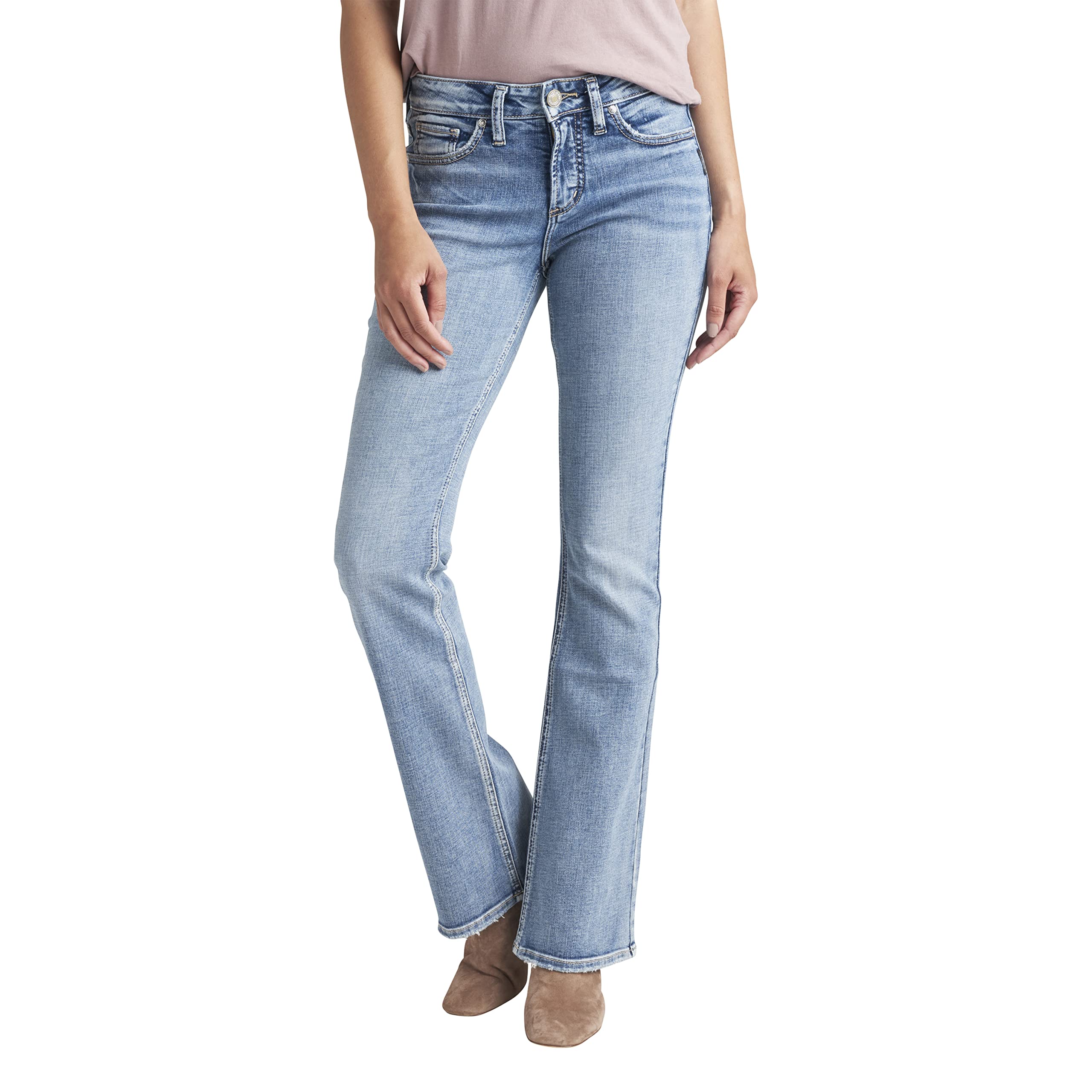 Silver Jeans Co. Women's Suki Mid Rise Bootcut Jeans, Medium Light Indigo, 31W x 33L