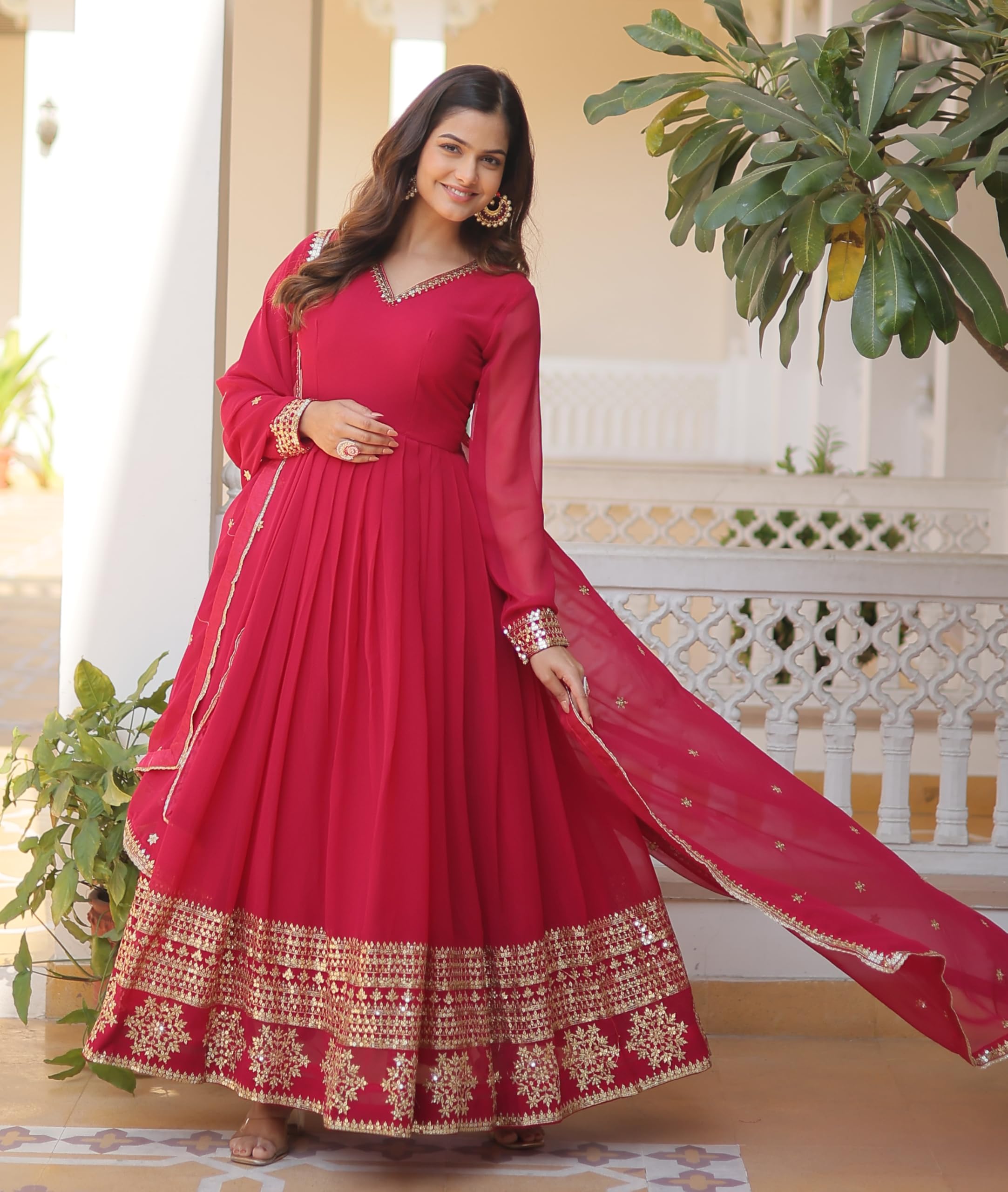 Fashion Basket Womens Multi Georgette Anarkali kurta set with Duptta For Women