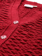 Aarika Womens Casual Wear Red Colour Solid Woolen Cardigan (S-L)
