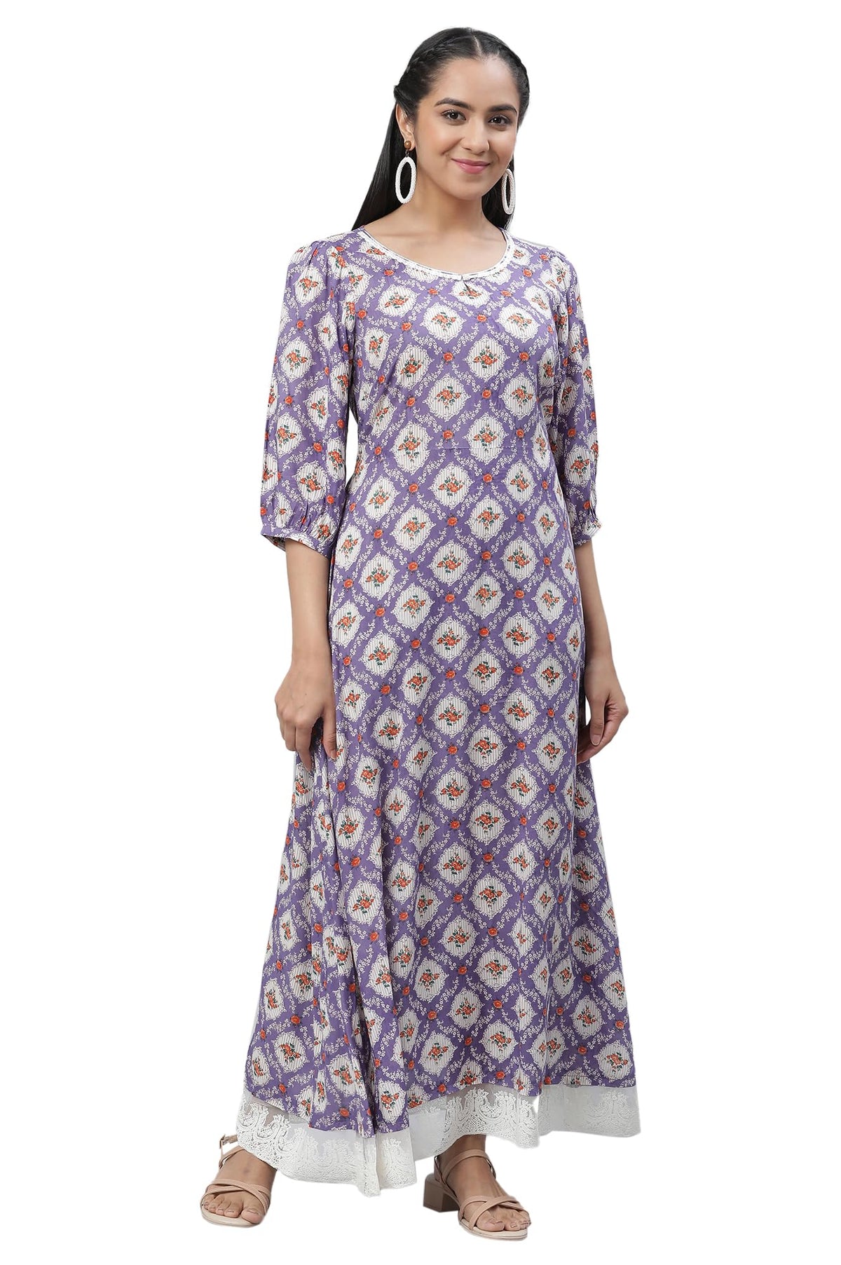 Aurelia Womens Dusk Floral Printed Viscose Dress_23AUA14496-507262_M Purple_M