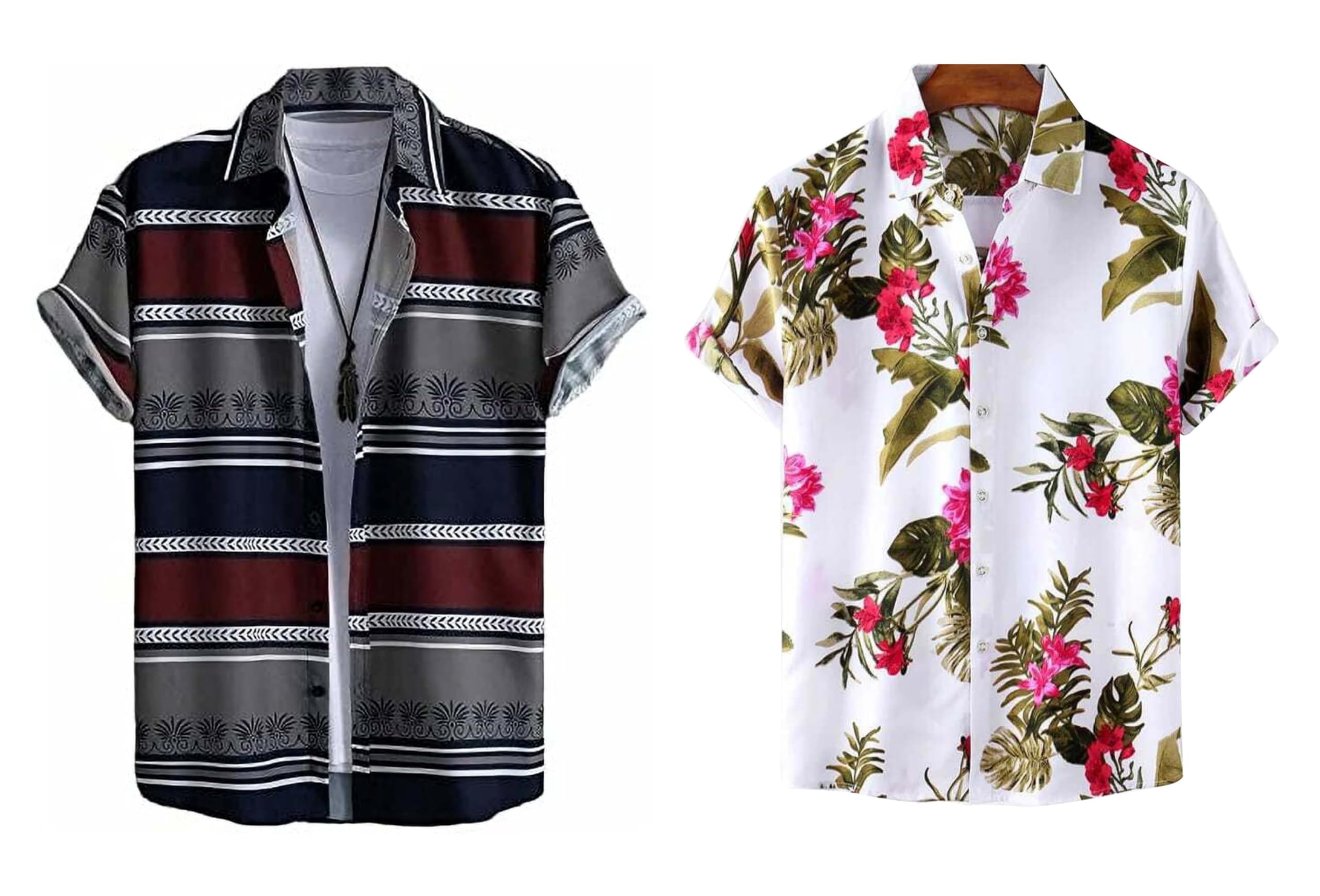 Rebelify MenS Lycra Bland Shirt With Half Sleeves Button Down Closure Round Collar Neck Printed Pattern Relaxed Fit And Standar