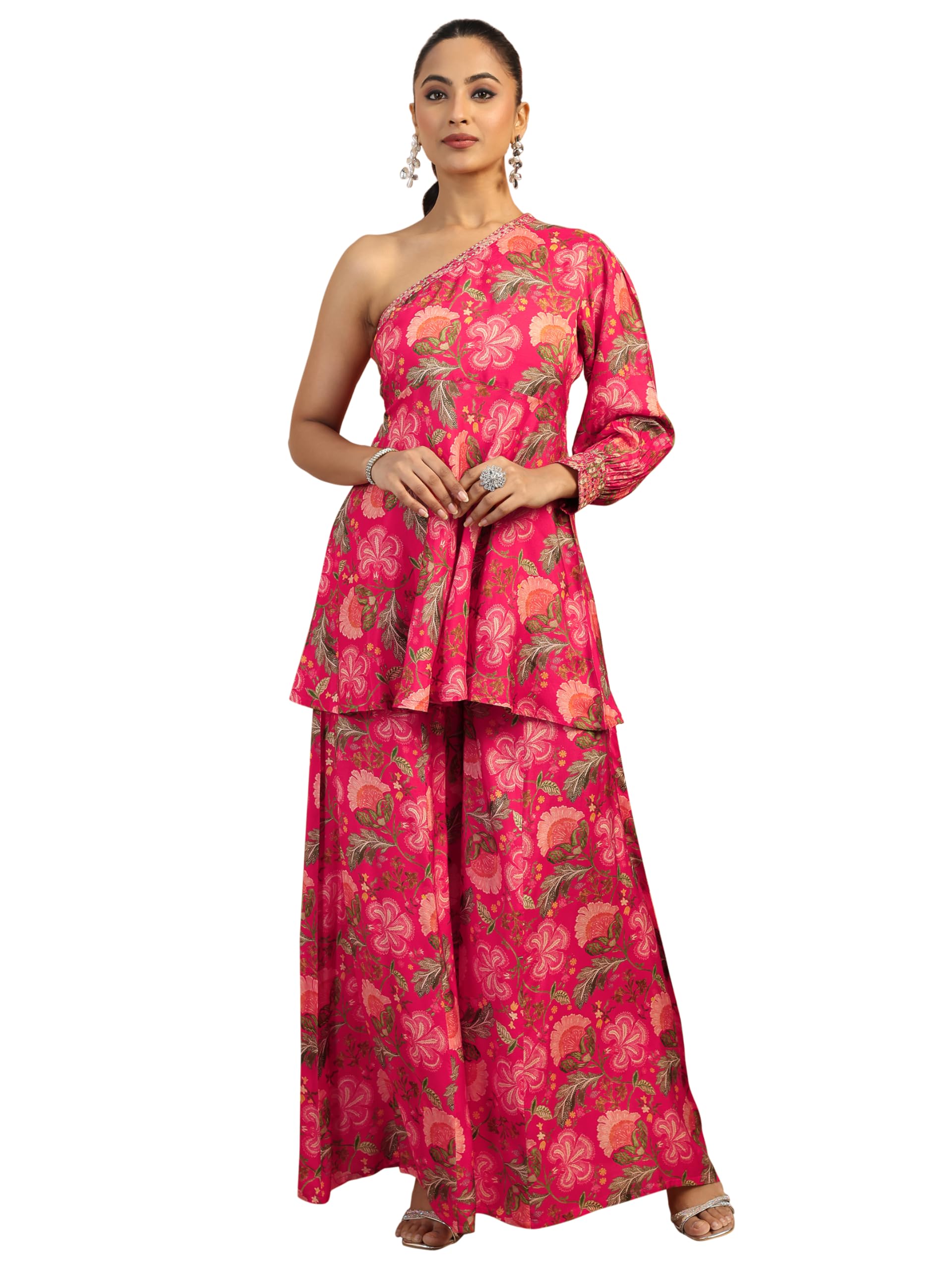 Libas Printed Silk Blend A-Line Co-Ord Set (401018Xxl)