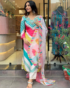 ANNI DESIGNER Ladies Cotton Blend Dupatta Kurta & Trousers - Pack of 2, multi-coloured, XXL
