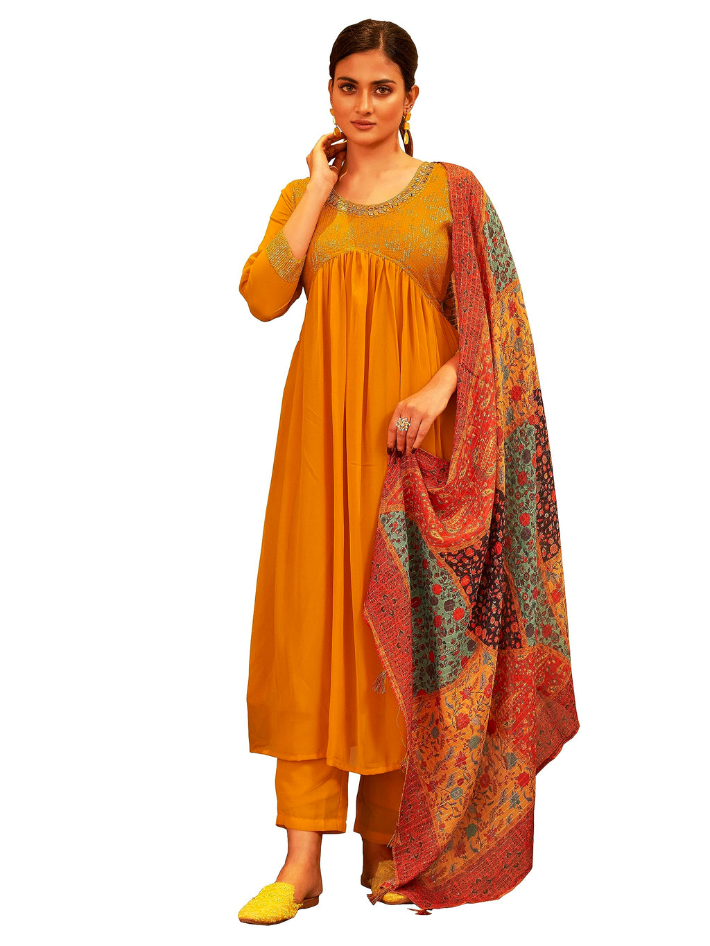 Womanista Women'S Georgette (Kurtaset_1166_Mustard_Xl)