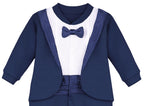 Lilax Baby Boy Gentleman Tuxedo Footie Christmas Holiday Outfit with Bow Tie Newborn Navy