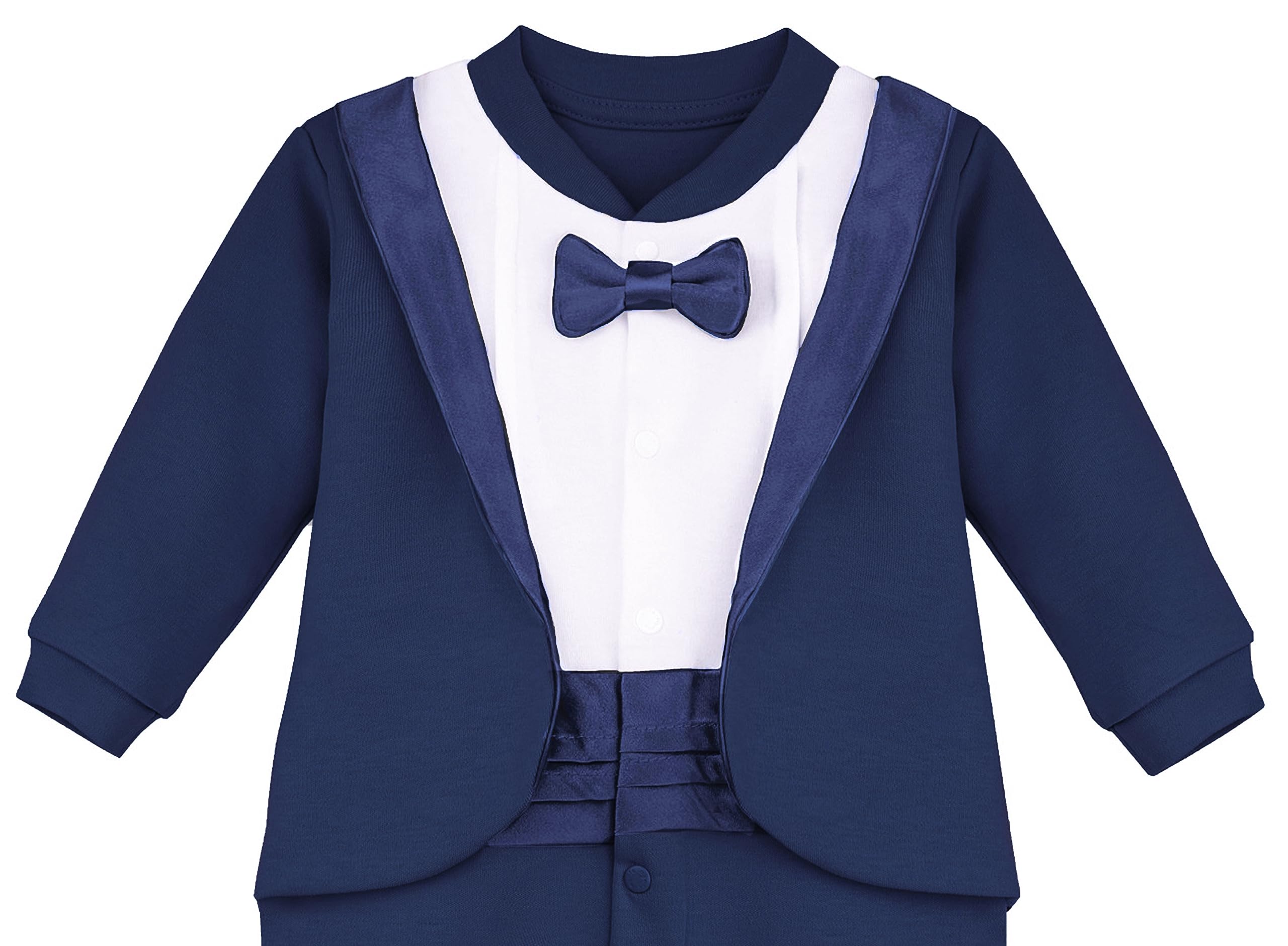 Lilax Baby Boy Gentleman Tuxedo Footie Christmas Holiday Outfit with Bow Tie Newborn Navy