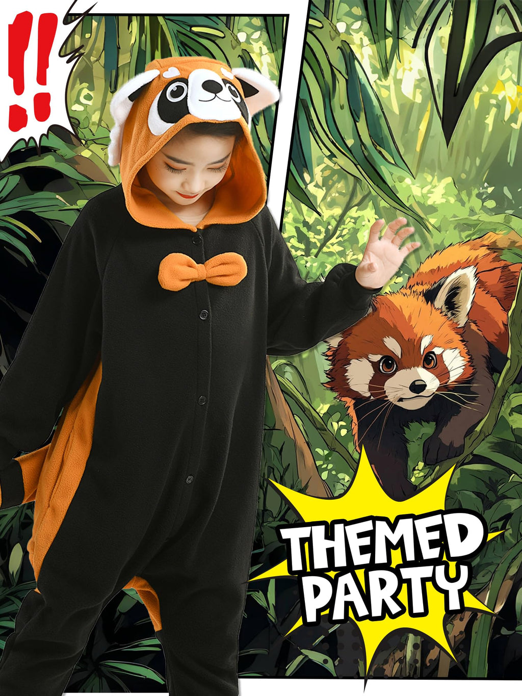 CANASOUR Red Panda Onesie Kids Halloween Cosplay Costume Girls One Piece Pjs Anime Unisex Hoodie Pajamas For 5T Boys Party Pyjam
