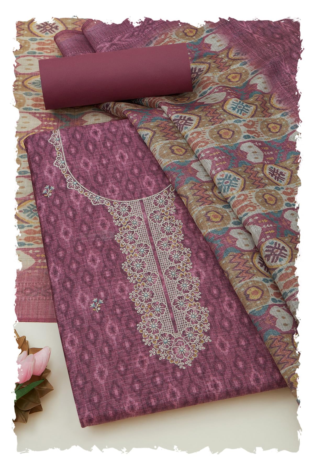 Soch Women Art Silk Ethnic Motifs Unstitch Dress Material with Thread Work