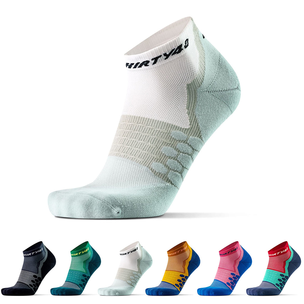 Thirty48 Performance Compression Low Cut Running Socks for Men and Women | More Compression Where Needed ([1 Pair] LightGray/Whi
