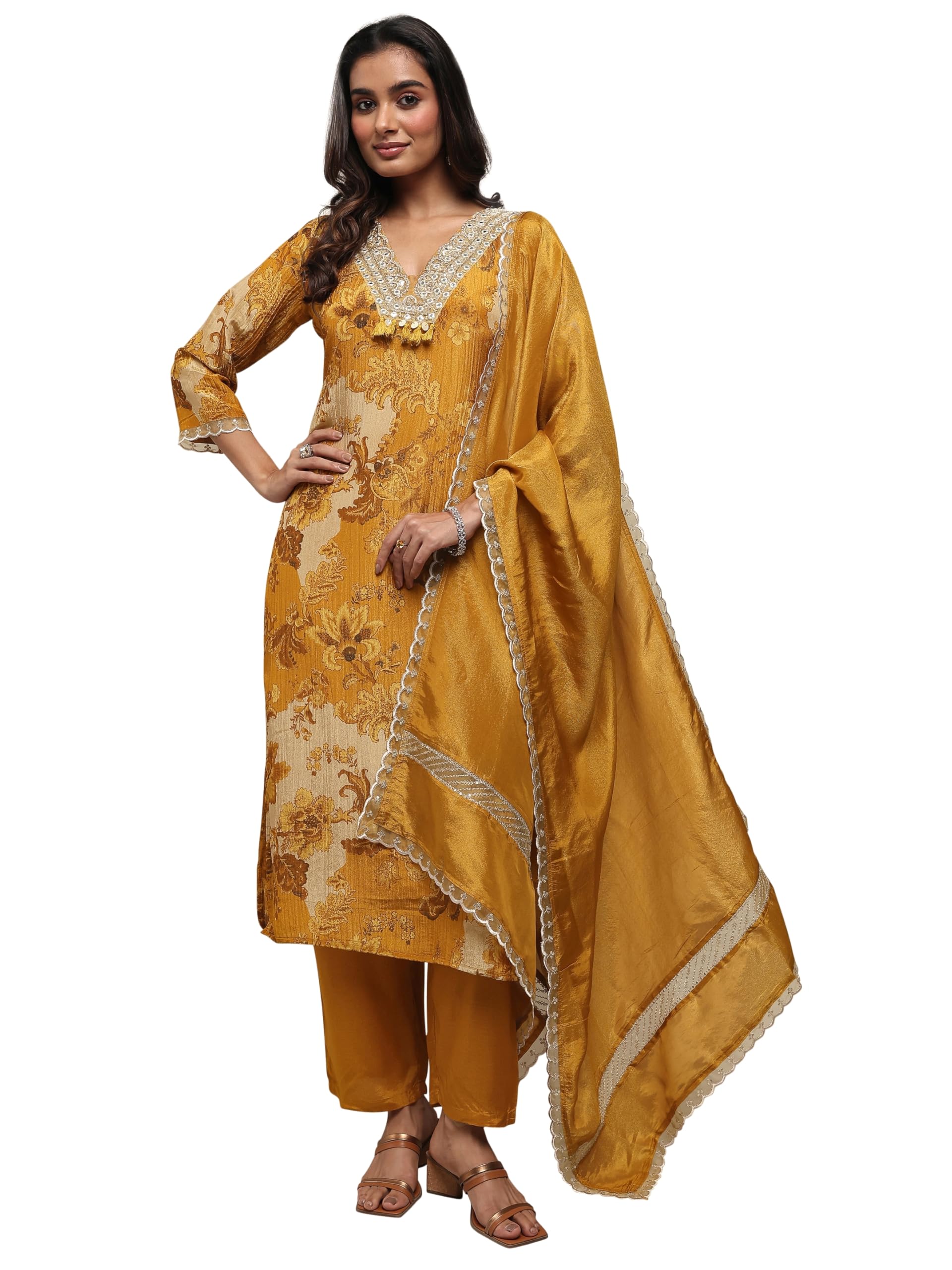 Libas Art Printed Silk blend Straight-fit Kurta Set for Women (51199AS)