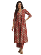 Libas WomenS Pure Cotton Ethnic Motifs Kurta Set (400117O_Brown_L)