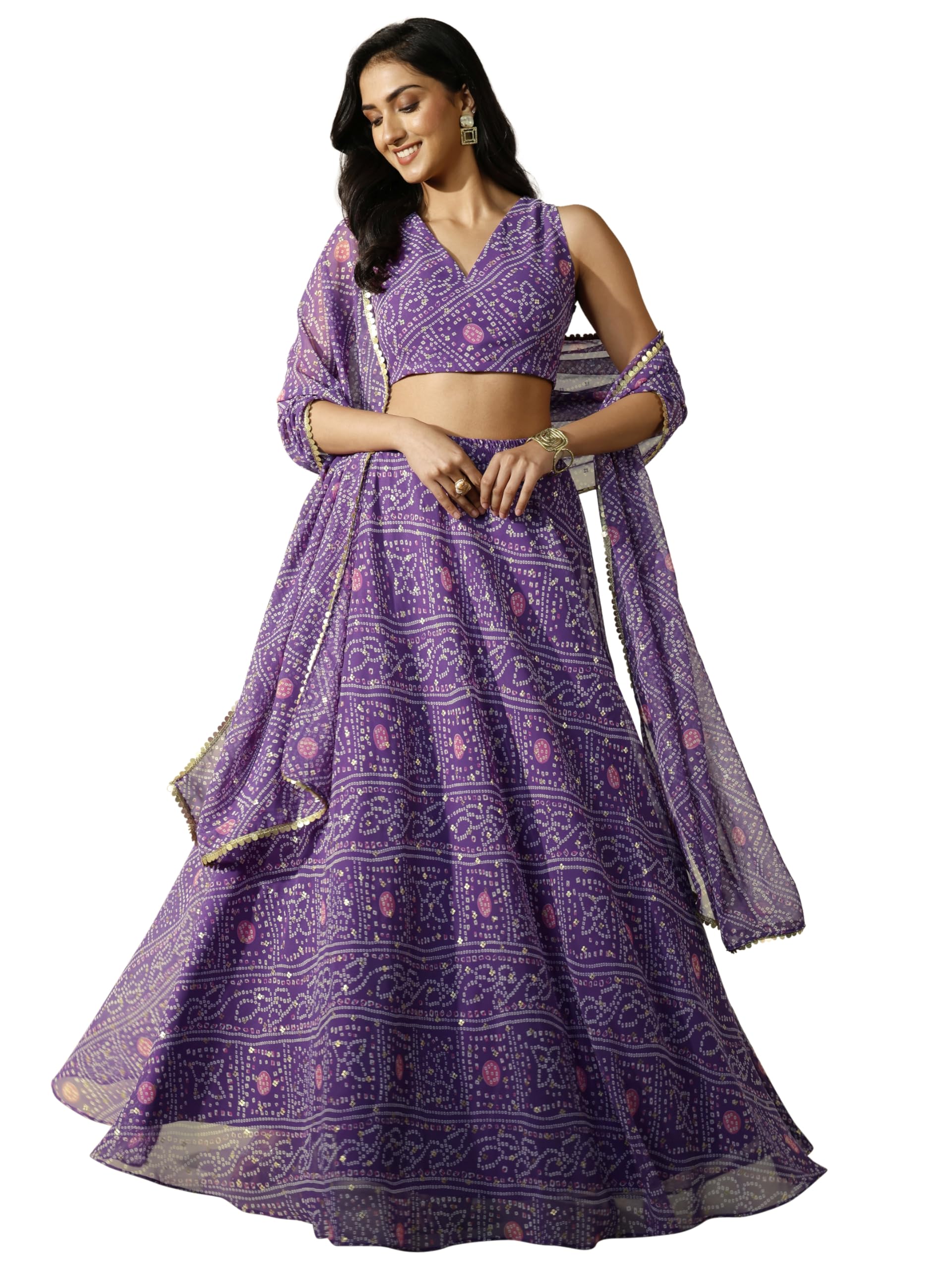 Libas Printed Silk Chiffon Lehenga Choli For Women (401150Xxl)