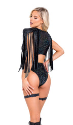 6074 - Shimmer High-Waisted Shorts & Garter Belt - Medium / Black