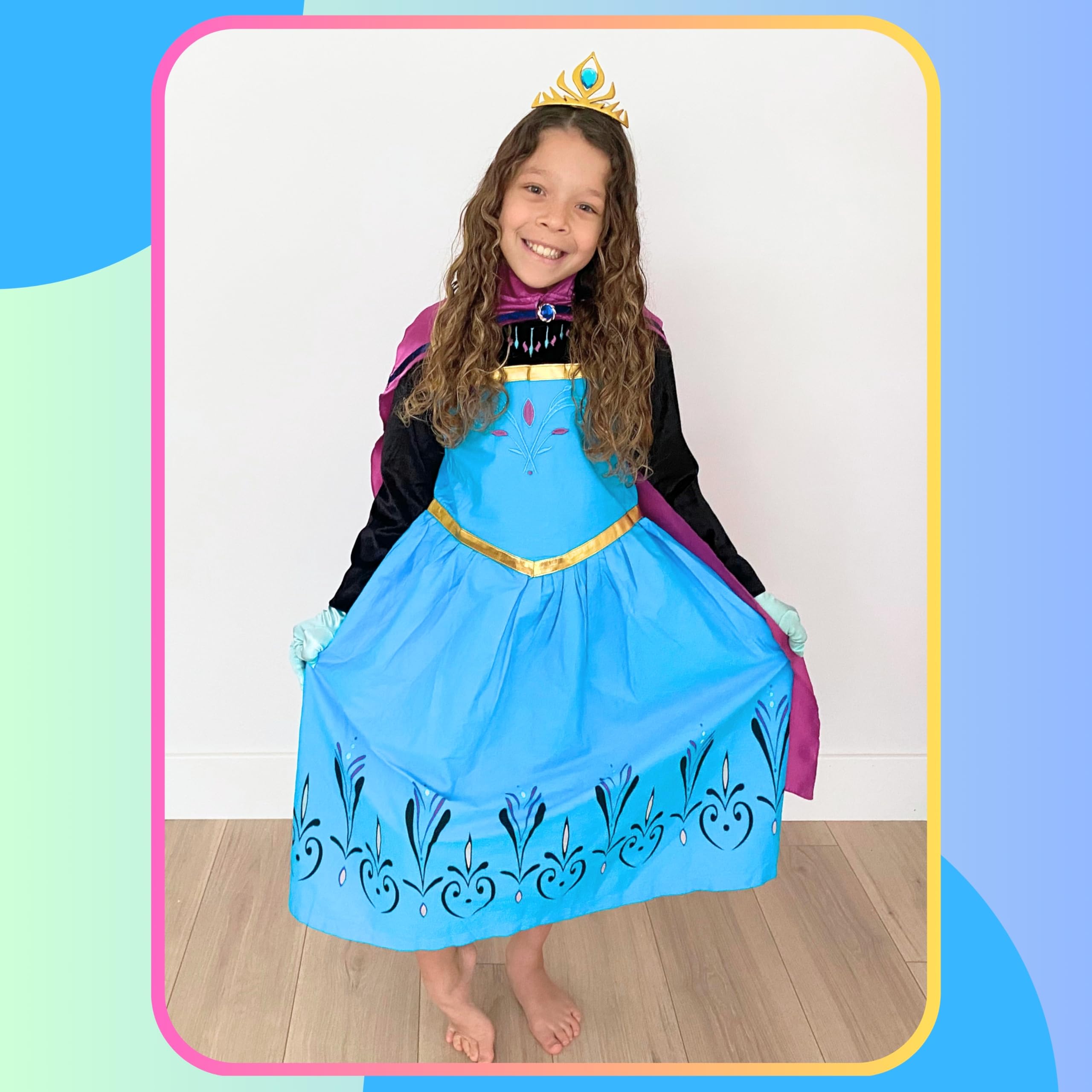 Cokos Box Girls Coronation Dress Costume Cape Gloves Tiara Crown Accessories Kids Set (5 Years, Blue-Purple)