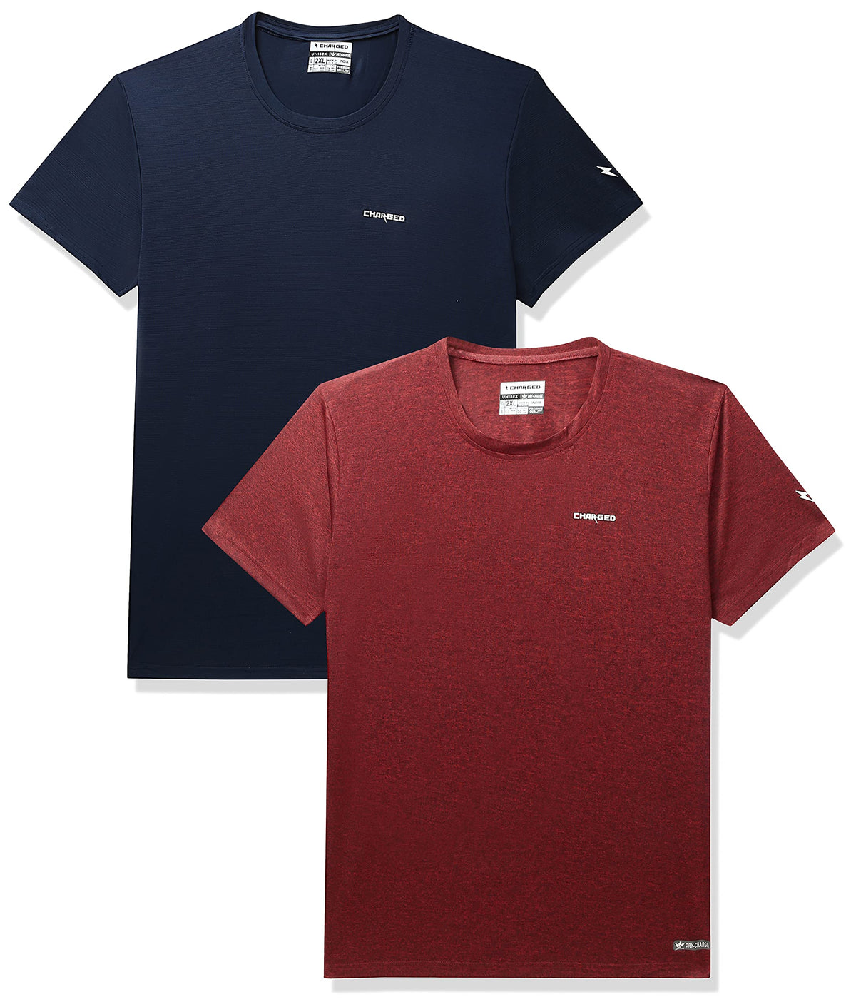 Charged Brisk002 Melange Round Neck Sports TShirt Rust Size 2Xl And Charged Endure003 Chameleon Spandex Knit Round Neck Sport 2