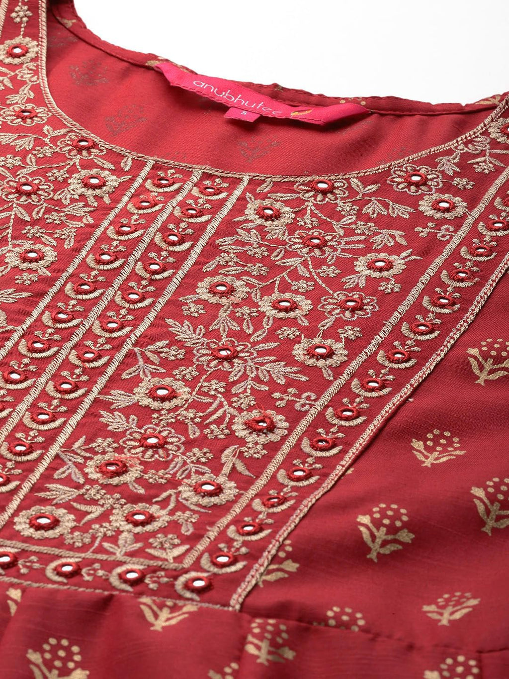 Anubhutee Women'S Viscose Rayon Ethnic Motifs Embroidered Fuchsia A-Line Kurta