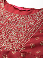 Anubhutee Women'S Viscose Rayon Ethnic Motifs Embroidered Fuchsia A-Line Kurta