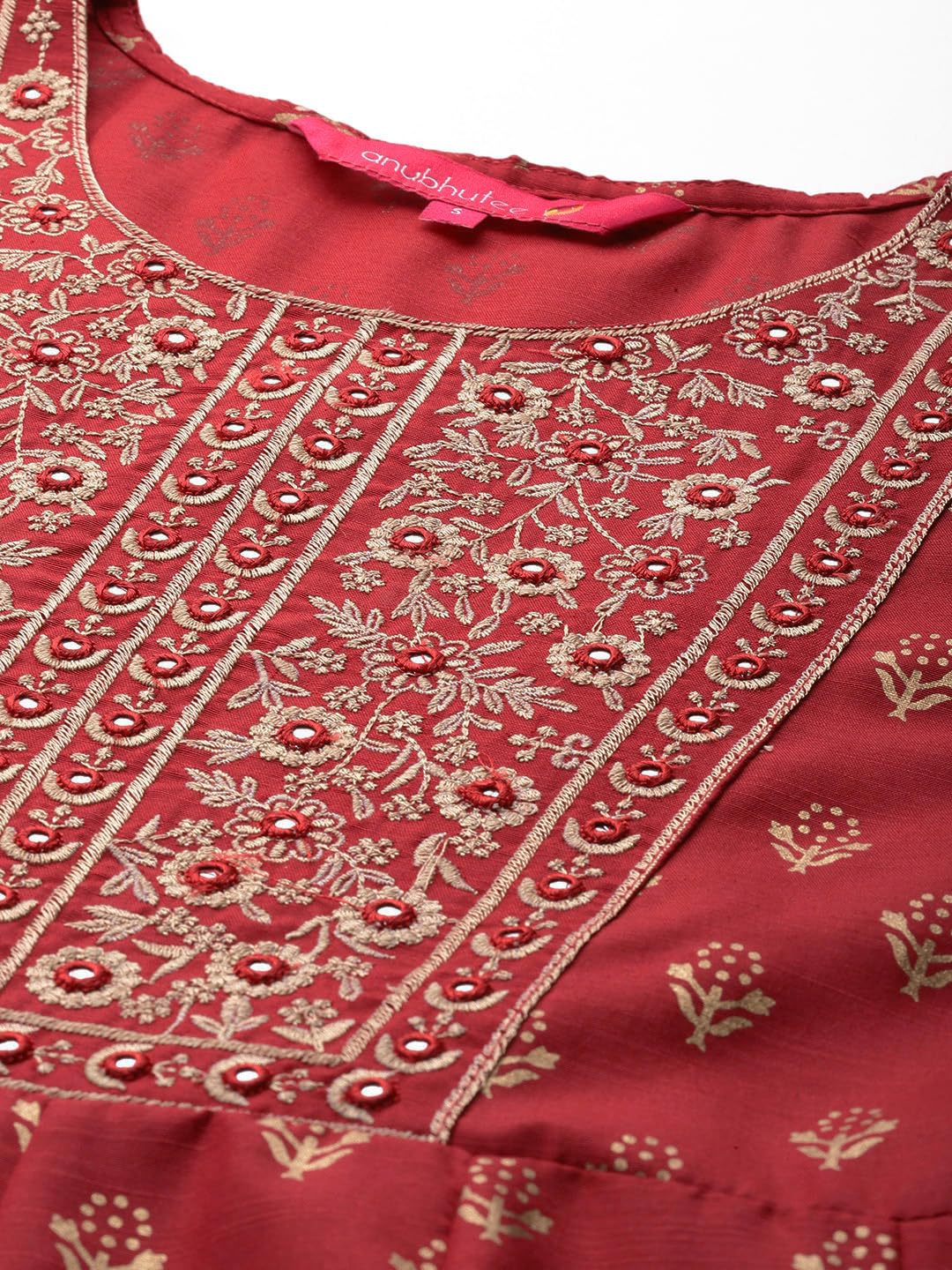 Anubhutee Women'S Viscose Rayon Ethnic Motifs Embroidered Fuchsia A-Line Kurta