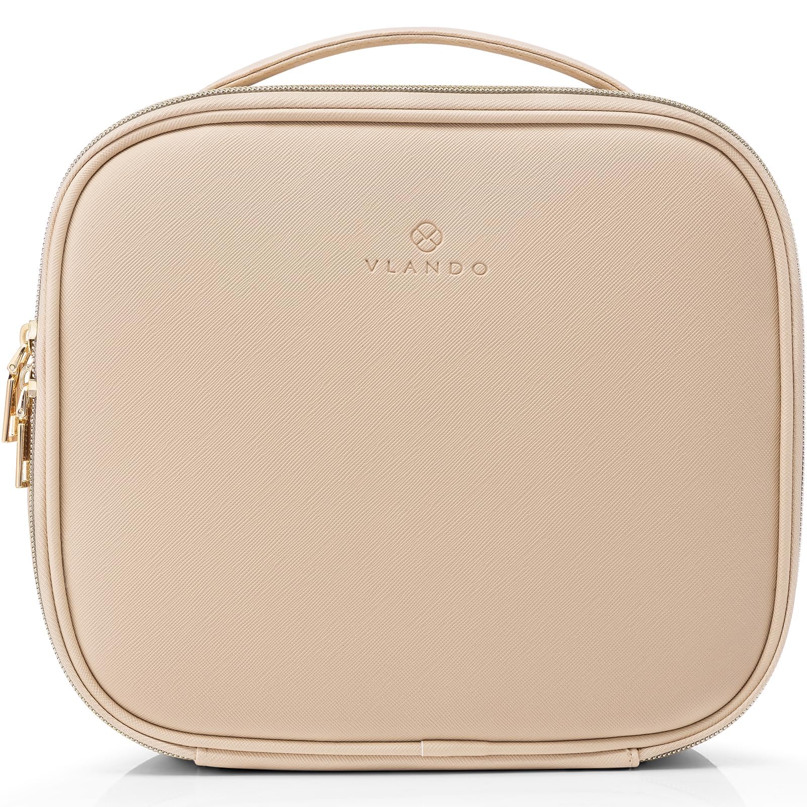 Vlando Travel Makeup Bag, Large Capacity Cosmetic Bag for Women PU Leather Makeup Case Organizer Portable Make up Bag with Divid