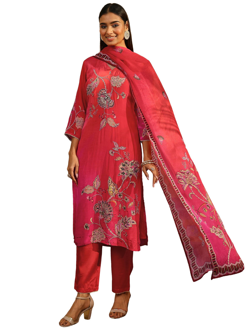 Libas Printed Silk Crepe Straight Kurta Sets For Women 95087Axxl