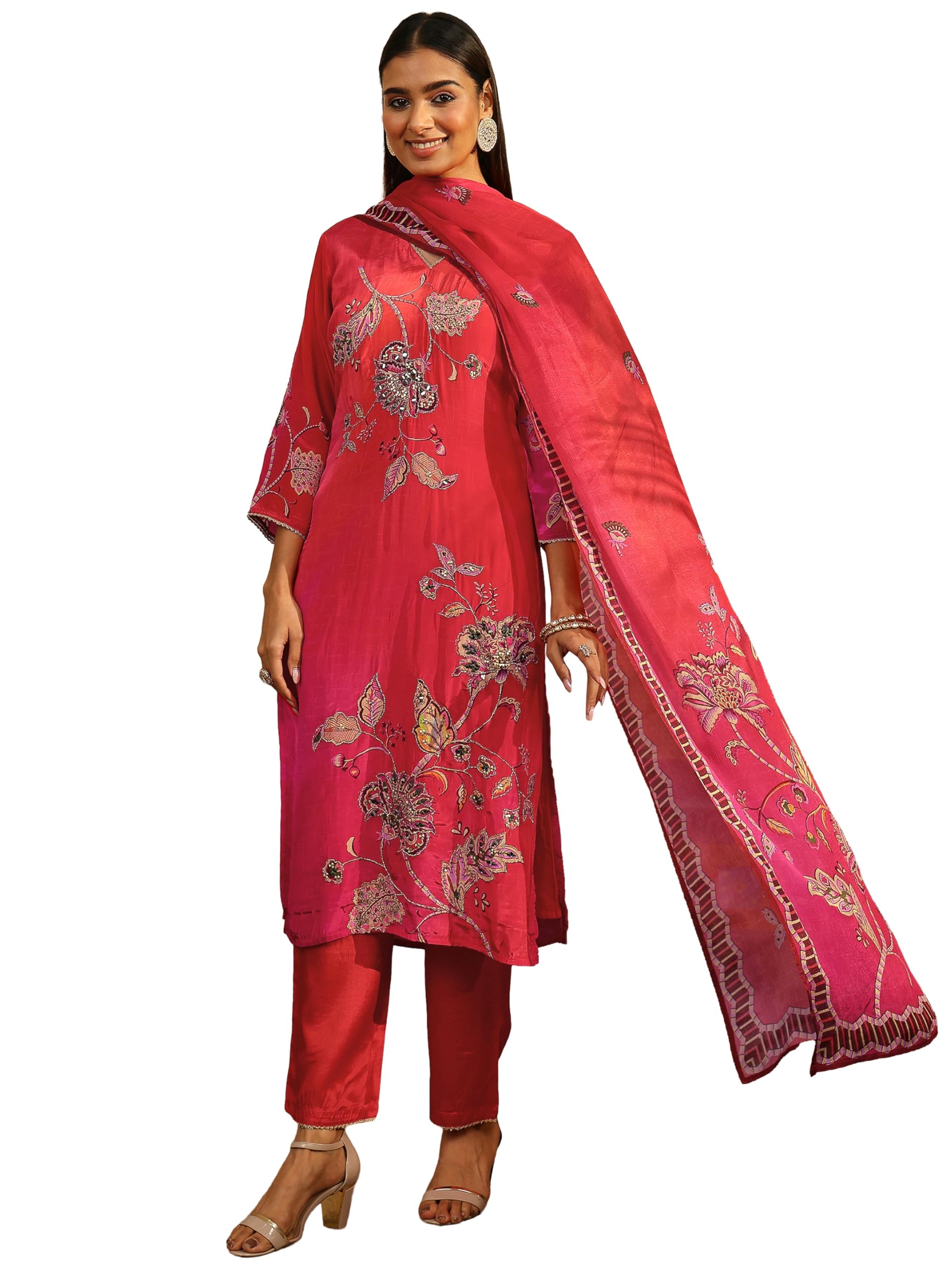 Libas Printed Silk Crepe Straight Kurta Sets For Women 95087Axxl