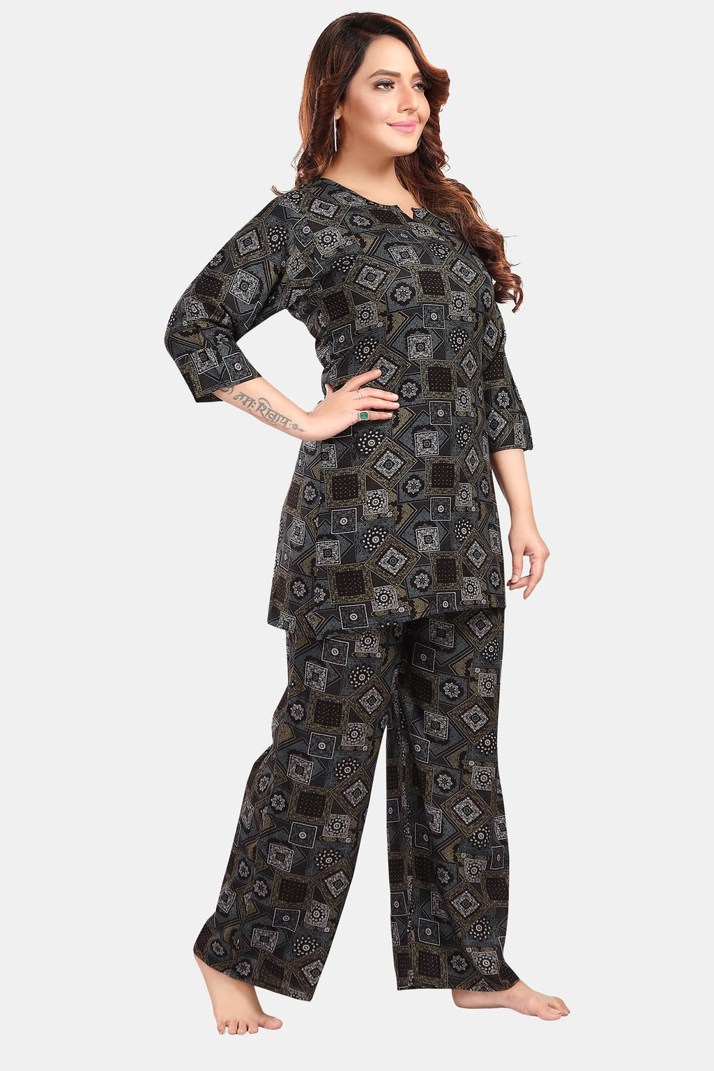 Fabme Women'S Geomatric Print, Chocolate, All Over Print Rayon Coord Set