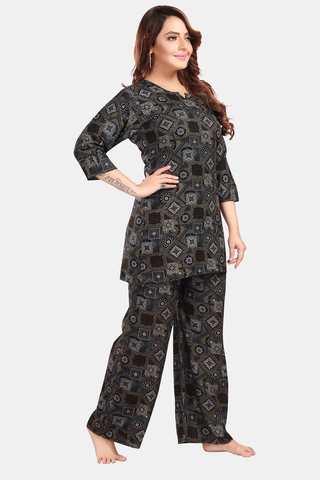 Fabme Women'S Geomatric Print, Chocolate, All Over Print Rayon Coord Set