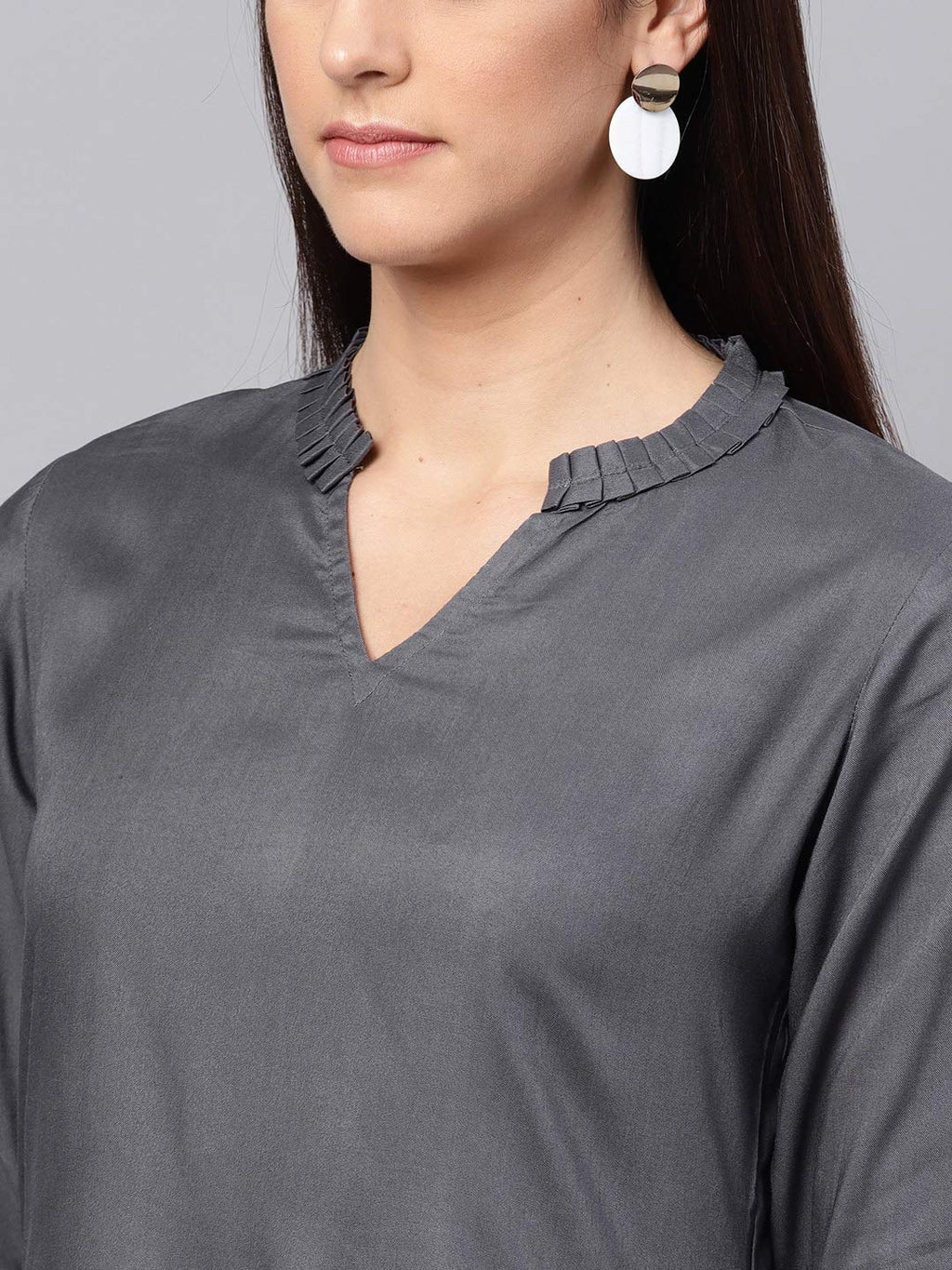 Idalia Rayon Solid A-Line Grey Kurta Set For Women Stylish Boat Neck Design Kurta Set With Palazzo Pant Set For Wedding & Festiv