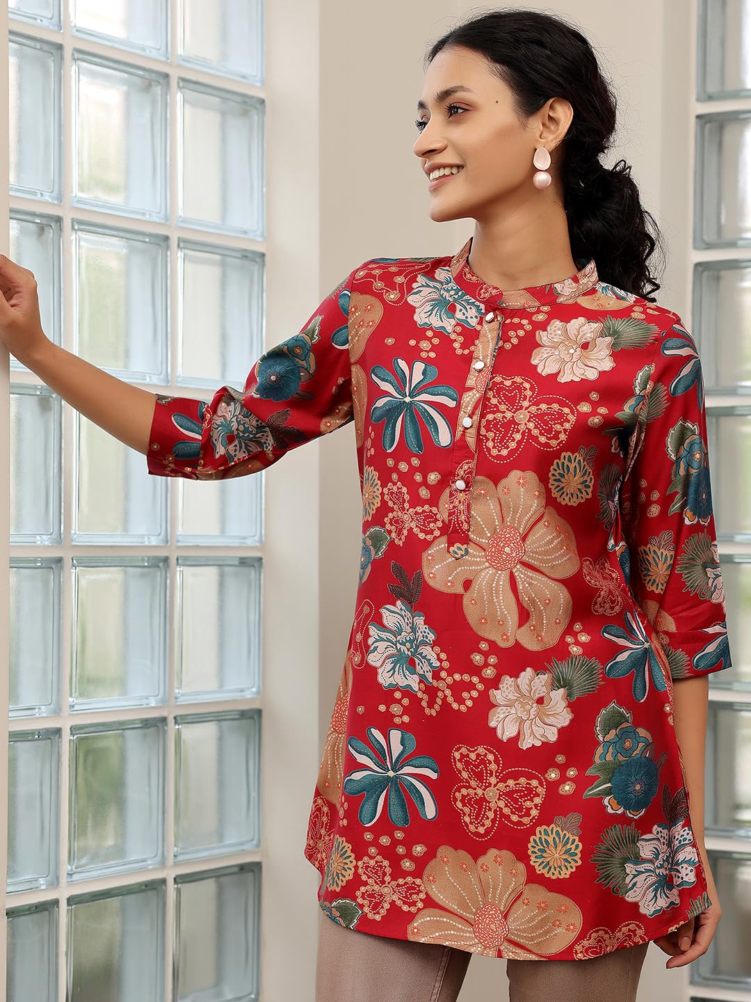 Libas WomenS Silk Blend Printed Straight Kurtis (58159O_Pink