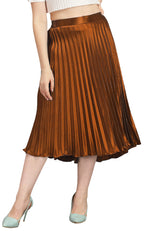 Kzully | Elegant Ensemble Satin Midi Skirts For Women & Girls Brown