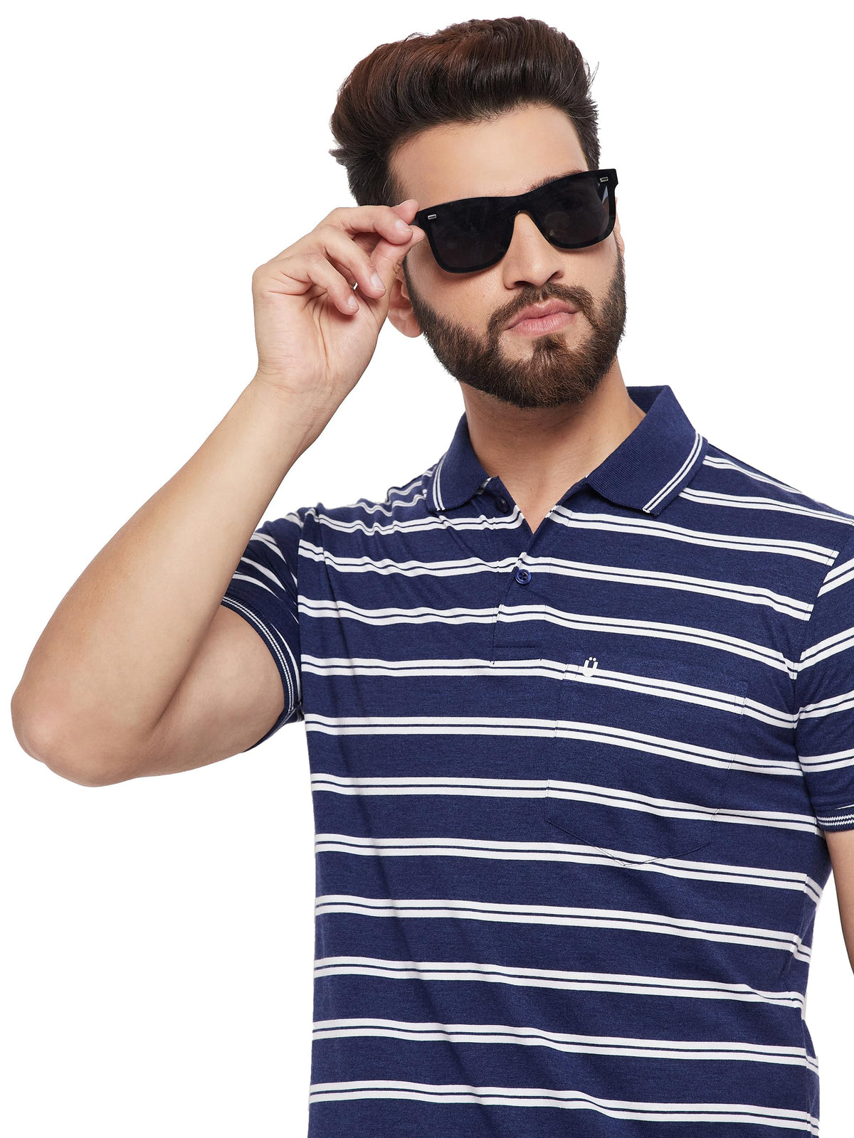 UNIBERRY Mens Cotton Blend Half Sleeve Striper Polo Neck TShirt Has A Short Sleeve & Pocket On ChestBZRMT3DNM_4XL Blue 4