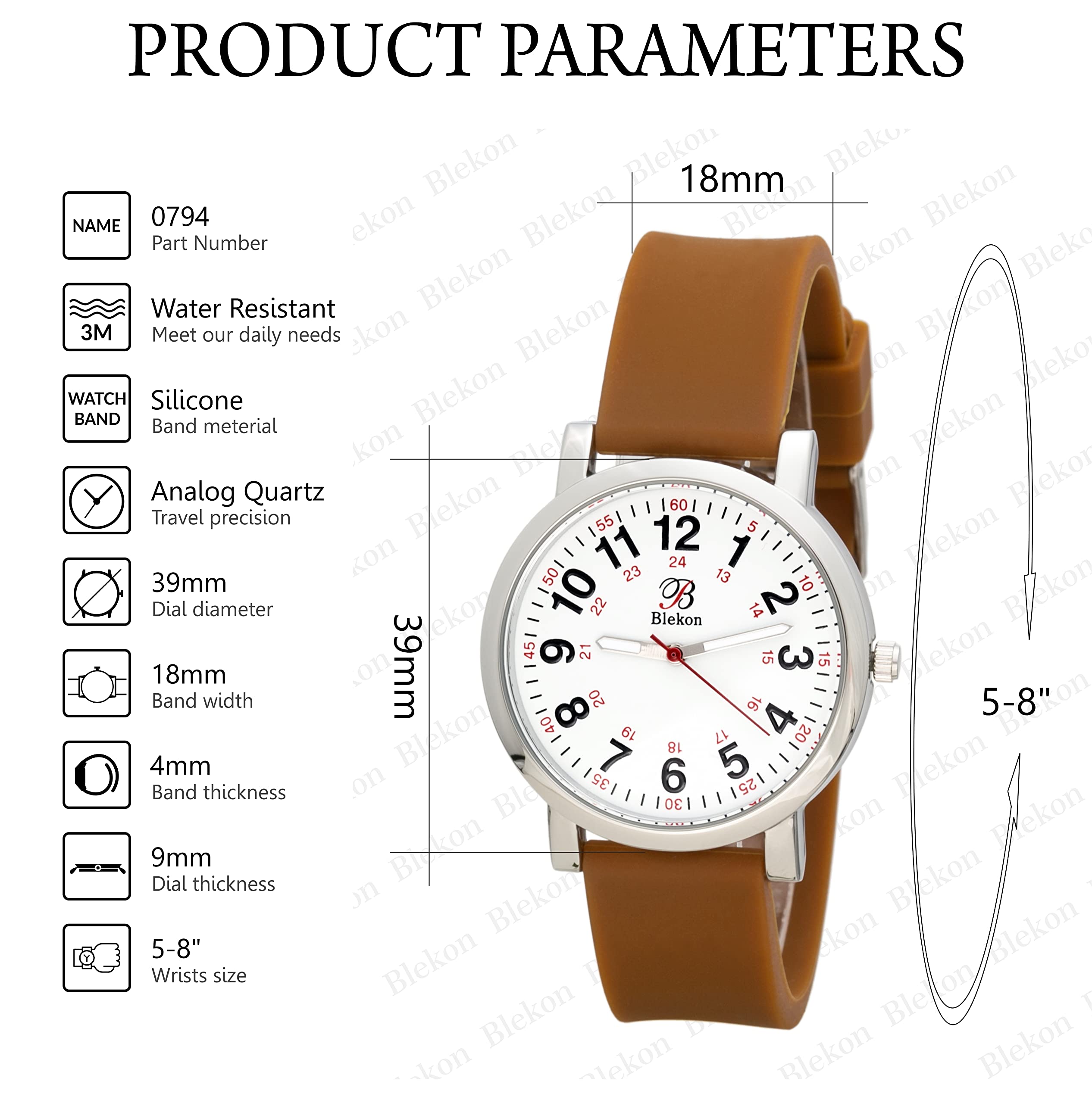 Blekon Original Nurse Watch - Medical Scrub Colors, Easy Read Dial, Second Hand, Water Resistant Watch (Aqua)