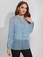 Toochki WomenS Sky Blue Georgette Floral Straight Top Suitable In Summer Wear Hip Length Latest Floral Printed Trendy Top For W