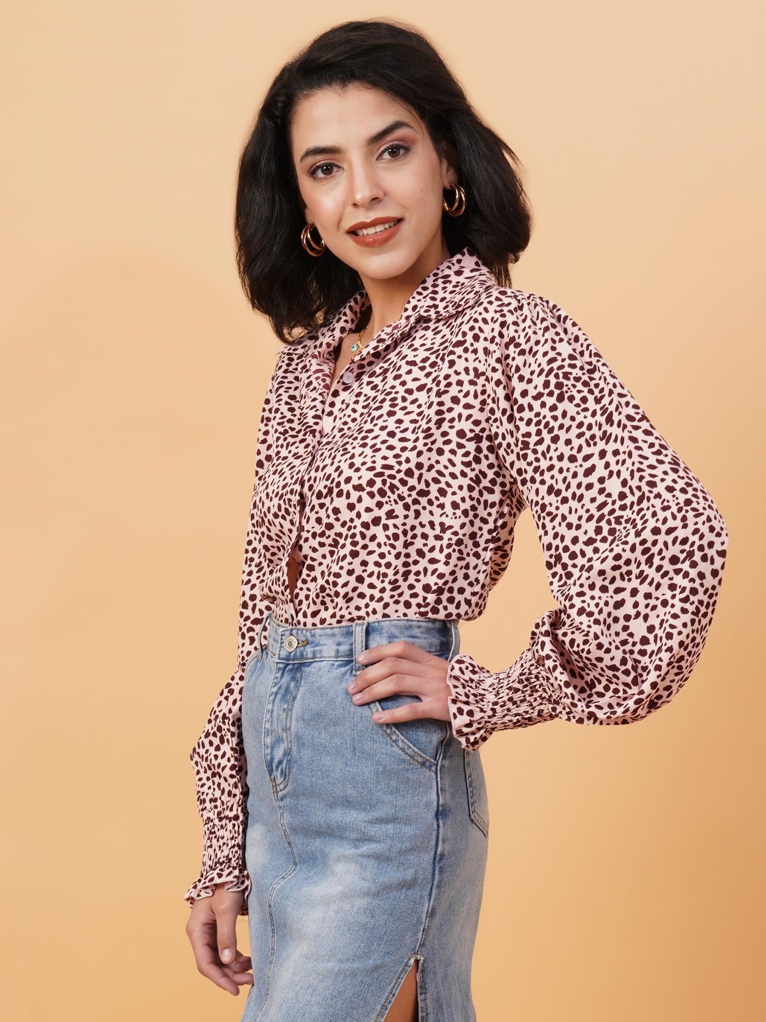 Kotty WomenS Relaxed Fit Printed Spread Collar Casual Shirt