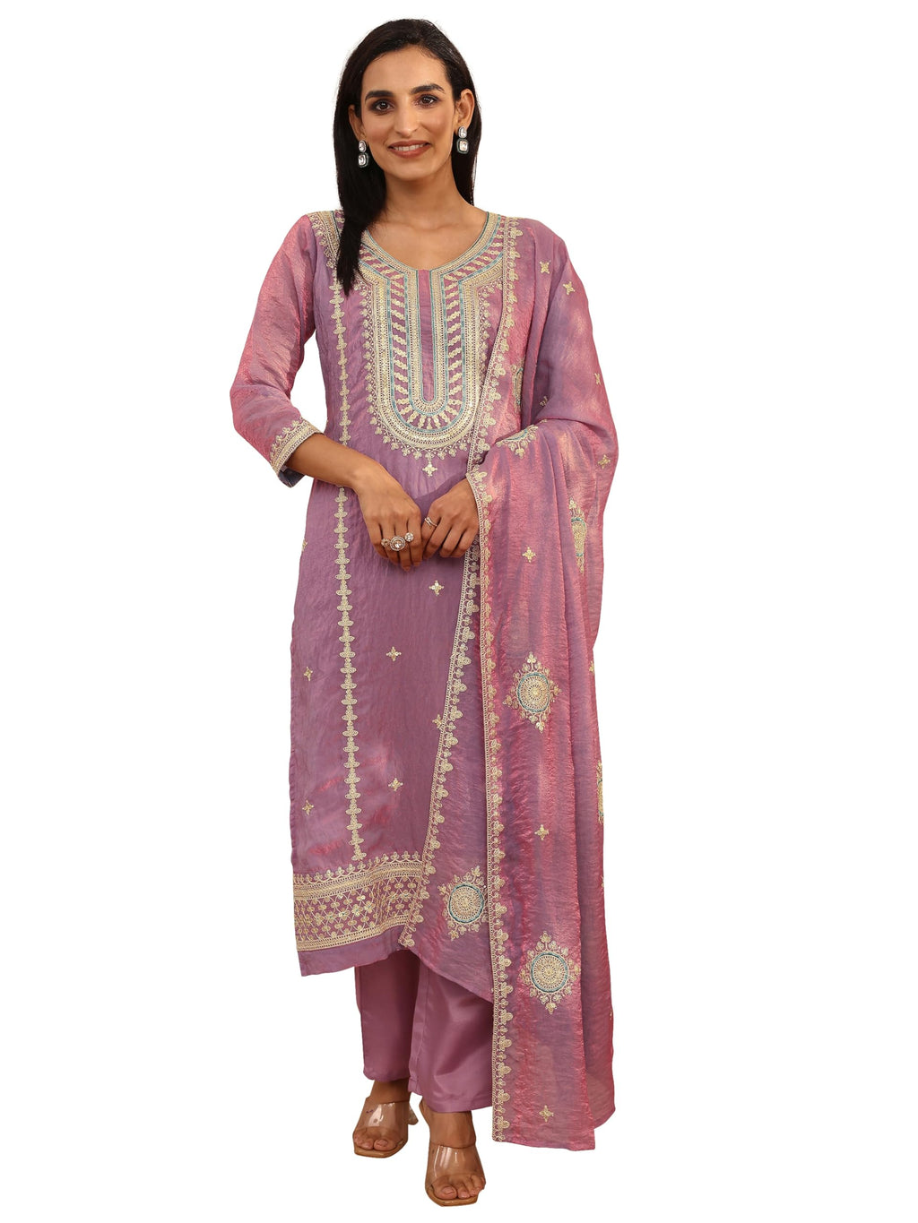 Libas Embroidered Organza Straight Kurta With Trouser and Dupatta-95005XXL