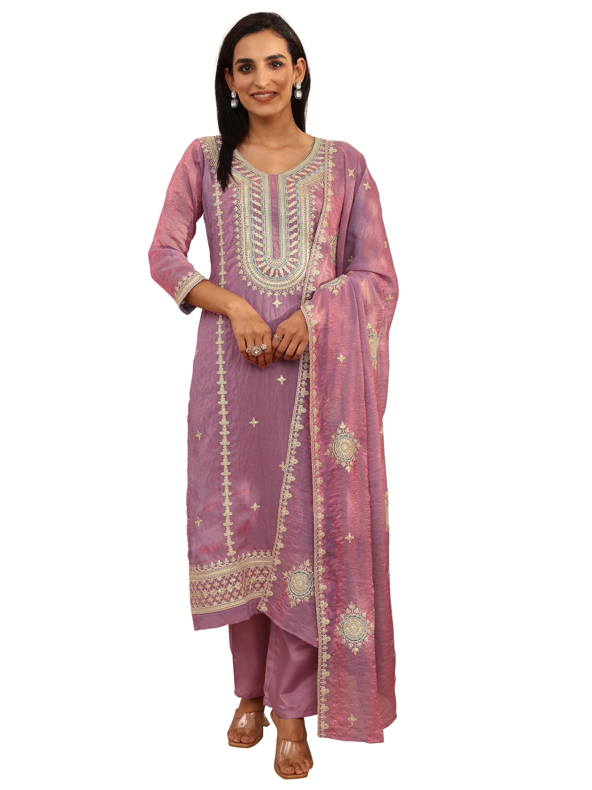 Libas Embroidered Organza Straight Kurta With Trouser and Dupatta-95005XXL