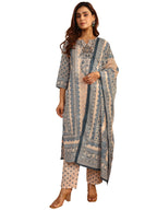 Libas Printed cotton blend Straight Kurta With Trousers With Dupatta (401272S)