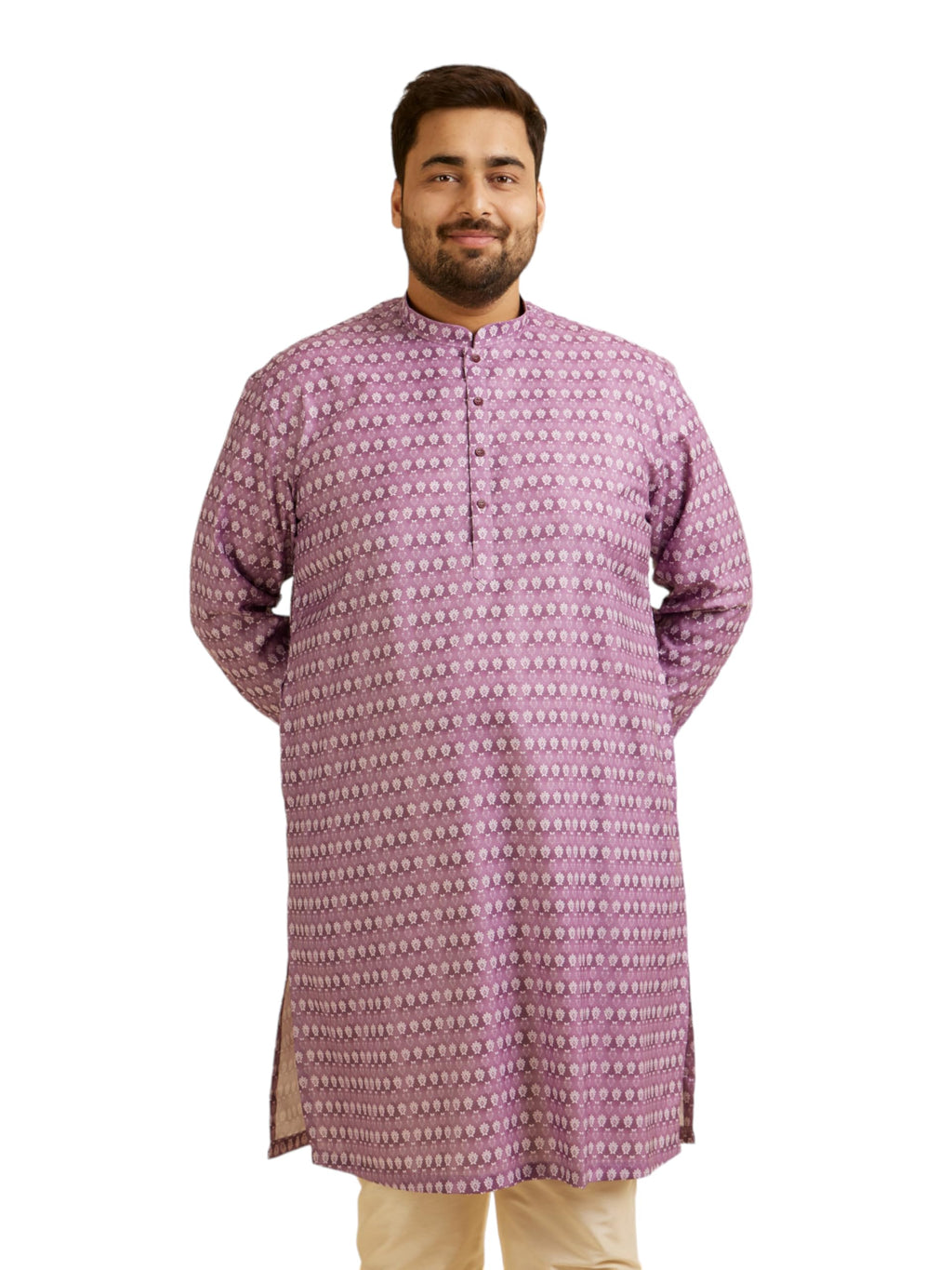 Manyavar Mens Cotton Blend Self-Design Kurta (Purple,03XL)