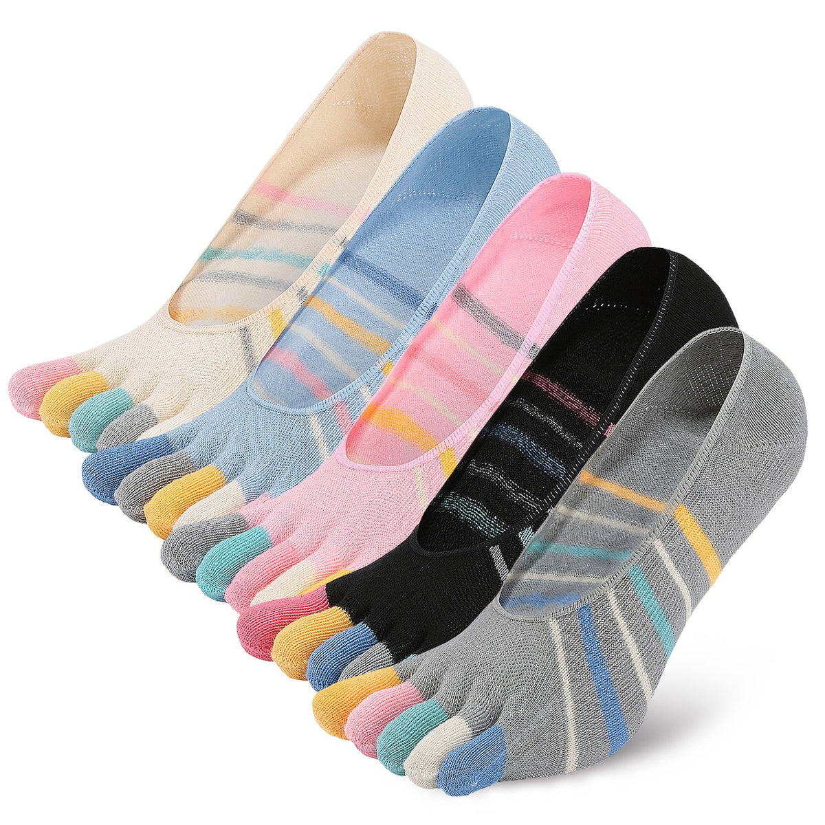 Womens No Show Toe Socks Low Cut Five Finger Cotton Liner Socks, 4/5 Pairs, Multicoloured 1 5 Pairs, 410 46-299