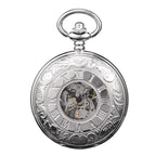 TREEWETO Men's Women's Pocket Watch Steampunk Skeleton Mechanical Silver Fob Retro Watches Double Case