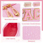 Patelai 2 Pcs Preppy Makeup Bags Chenille Letter Patch Bag Face Skin Hair Stuff Aesthetic Cosmetic Bag Travel Zipper Pouch Makeu