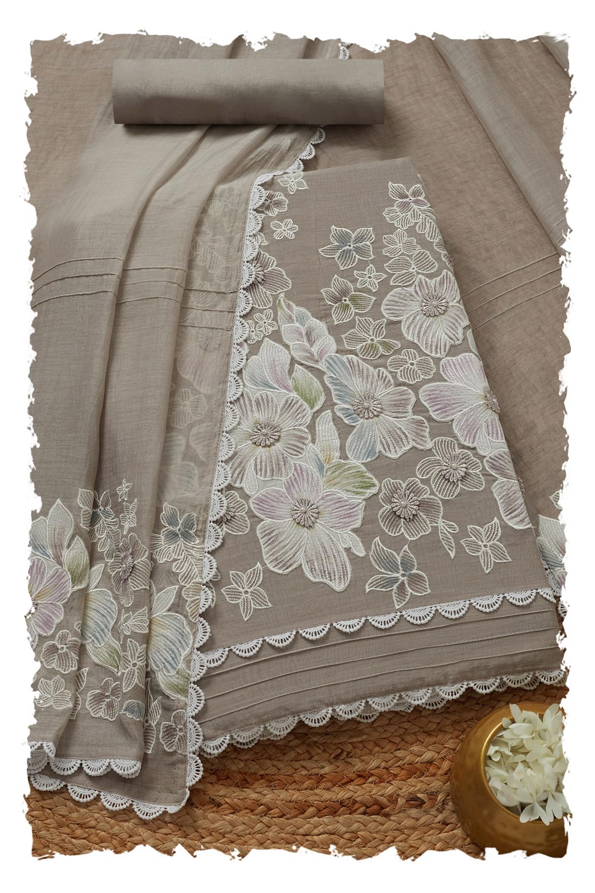 Soch Women Mul Chanderi Embroidered Unstitched Dress Material with Thread Work