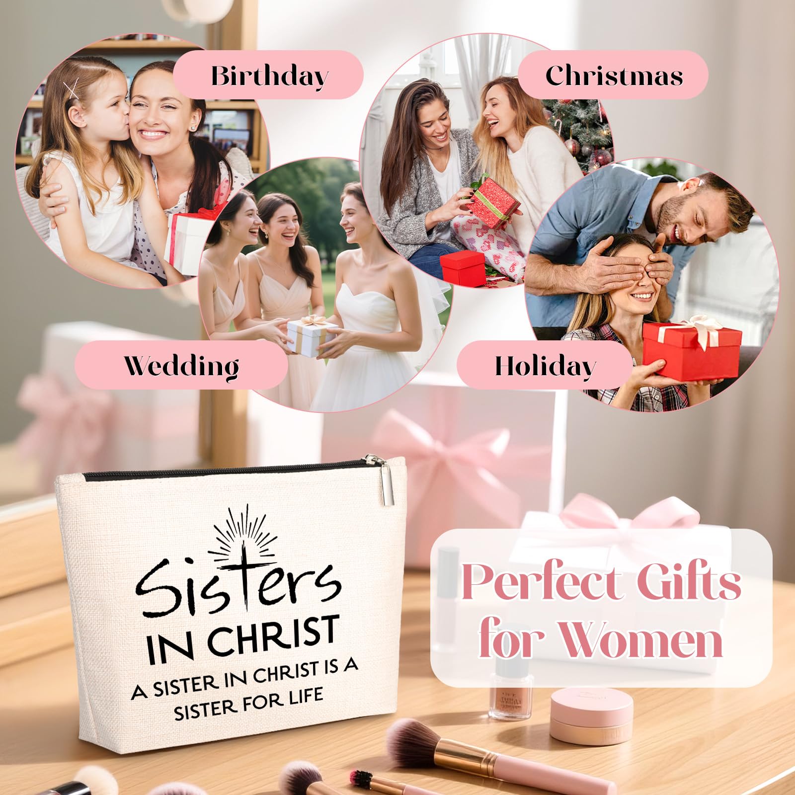 Christian Makeup Bag , Christian Gifts for Women Faith Religious Gifts for Sister in Christ, Best Friendship Birthday Gift for F