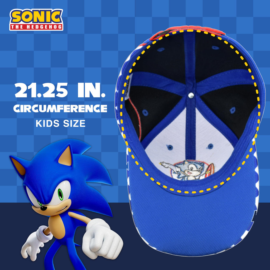 Sonic The Hedgehog Baseball Cap, Kids Adjustable Baseball Hat, Blue, One Size