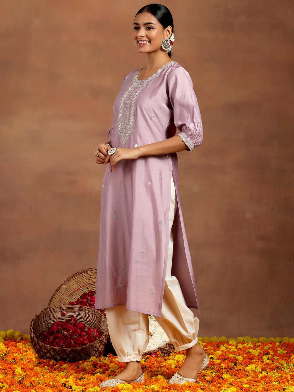 Libas WomenS Silk Straight Kurta (G2738_Purple
