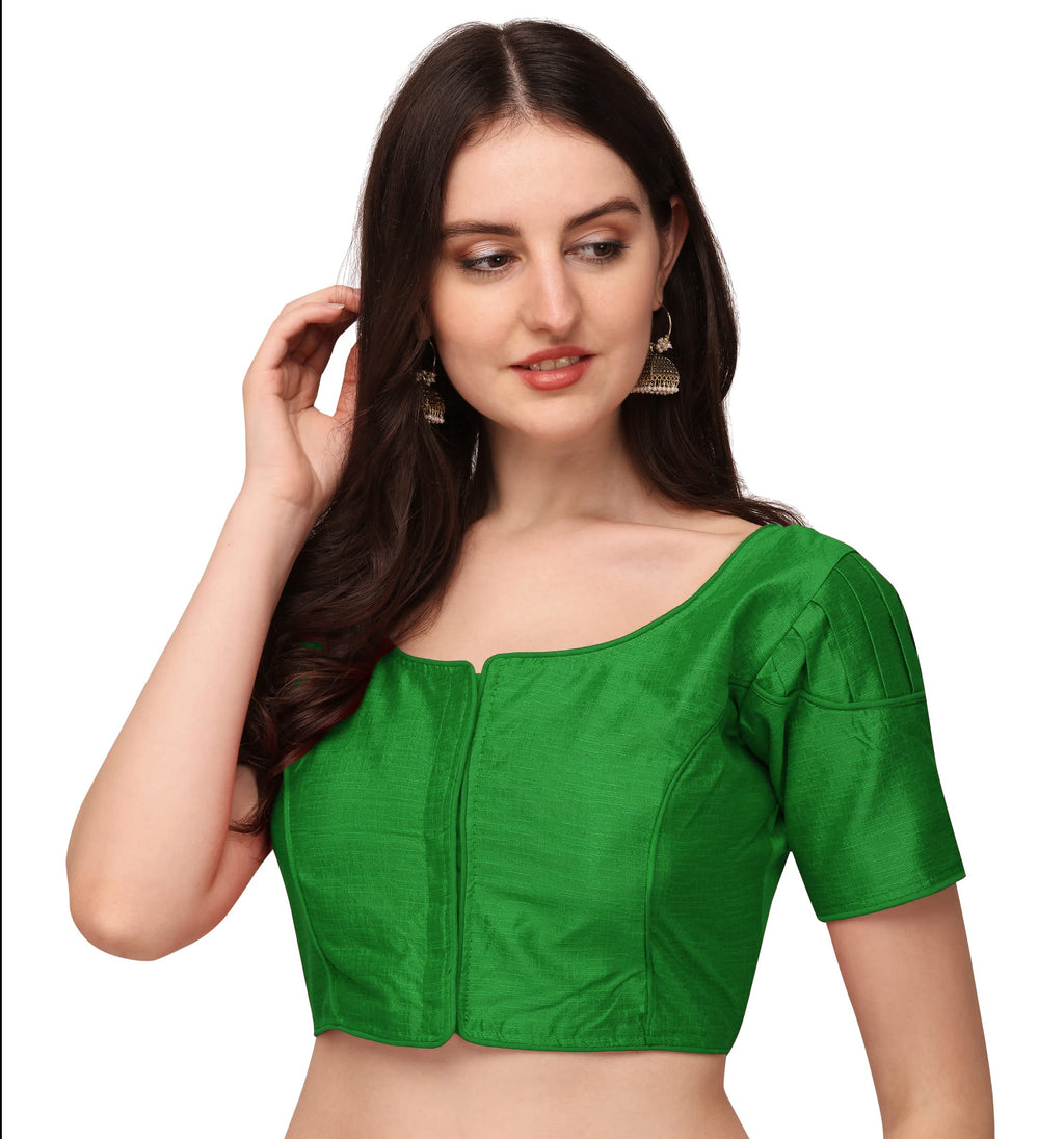 Pujia Mills Womens Silk Shoulder Puff Sleeve Readymade Saree Blouse