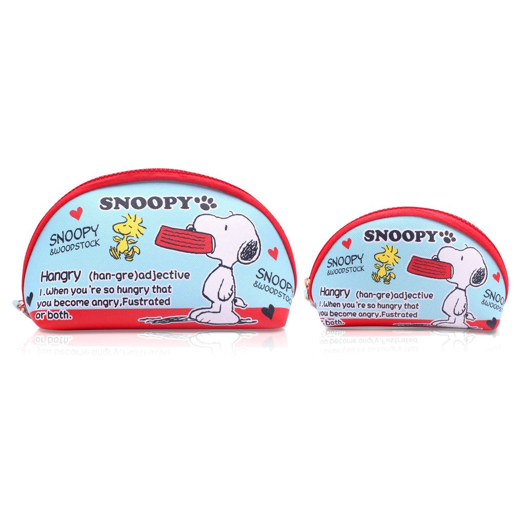 FINEX 2 pcs Set Snoopy and Woodstock PU Leather ONE Cosmetic Bag Make up Organizer + ONE Coin Purse with Straps